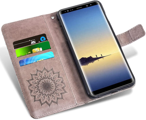 Phone Case for Samsung Galaxy Note 8, Wallet Cases with Tempered Glass Screen Protector, Leather Slim Flip Cover