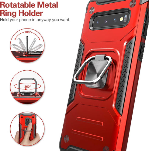 Galaxy S10 Plus Case, Slim Fit Hybrid Drop Test Cover with Car Mount Kickstand Protective Phone Case, Red