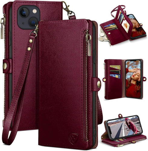 XcaseBar compatible with iPhone 13 6.1" Wallet case with Zipper Credit Card HolderRFID