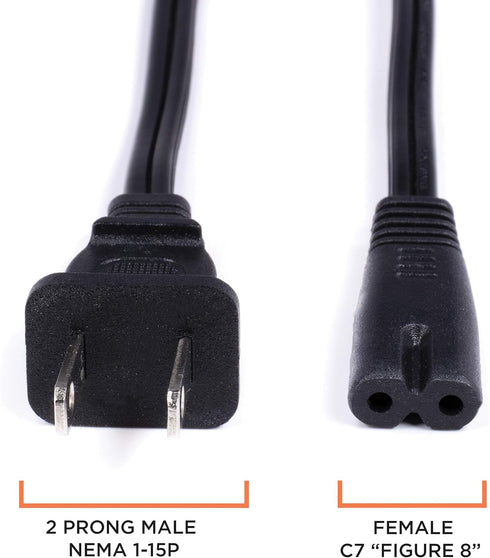 THE CIMPLE CO Figure 8 Power Cord (2 Prong) with Copper Wire Core, Non Polarized for Satellite, CATV, Game Systems, 8