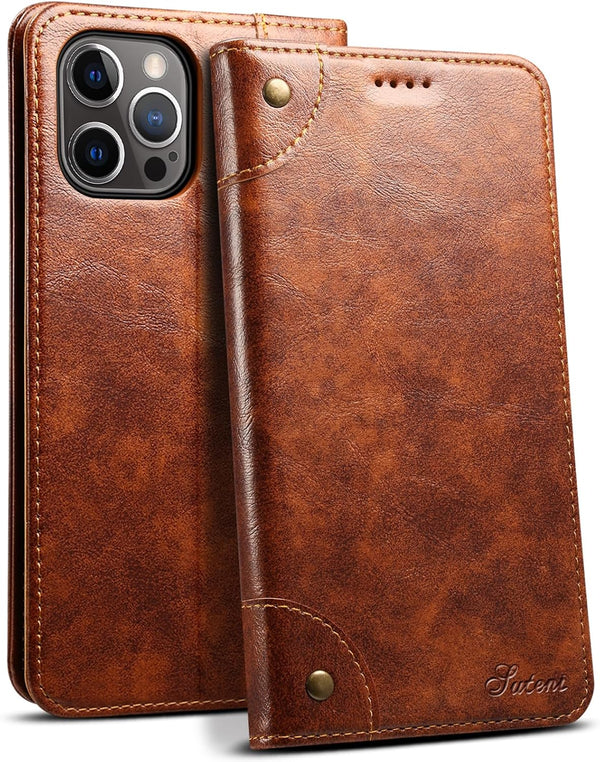 SINIANL Compatible iPhone 12 Pro Max Leather Wallet Folio Case with Magnetic Closure and Kickstand Card Slots