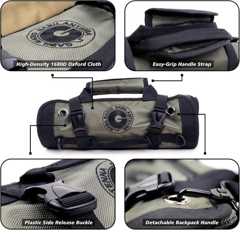 GR-ARB01 (Brown) Versatile Antenna Roll Bag, 1680D Oxford Cloth, Modular Velcro Pockets, Portable Tool Organizer for