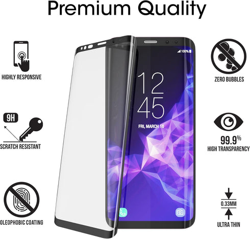 amFilm Glass Screen Protector for Samsung Galaxy S9 Plus, 3D Curved Tempered Glass, Case Friendly