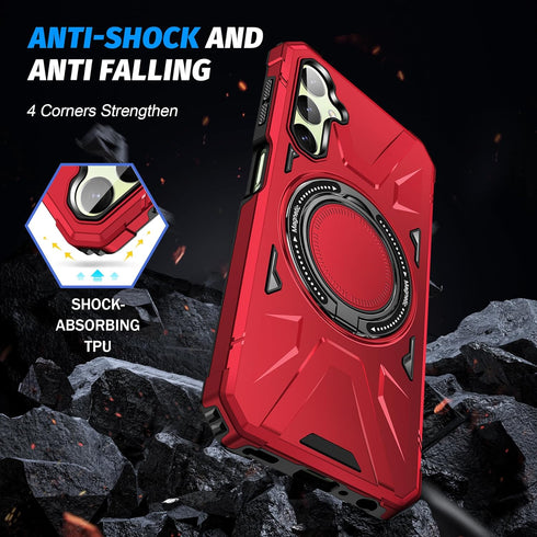 Red Galaxy A15 5G Phone Case: Dual Layer Heavy Duty Protection, Screen Protector, 360° Ring Holder, Camera Lens