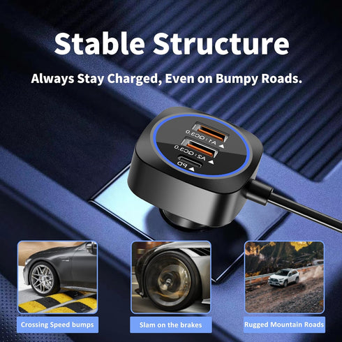 Car USB Charger Multi Port with 5.9FT Extension, QC3.0 76W Fast Charging Adapter for Mobile Phones and iPad