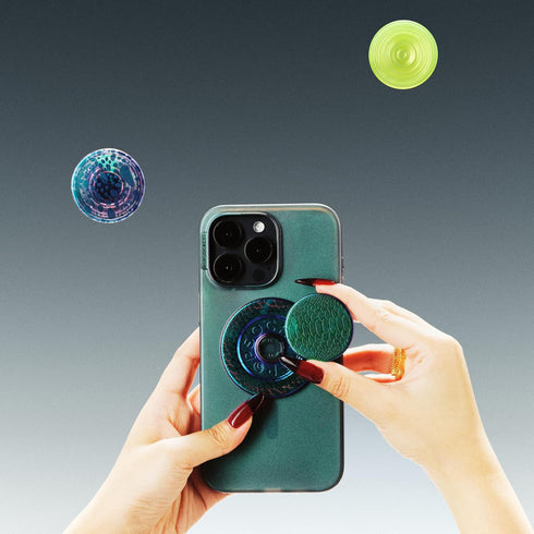 PopSockets Phone Grip Compatible with MagSafe, Wireless Charging Compatible Phone Holder - Ripple Iridescent Absinthe