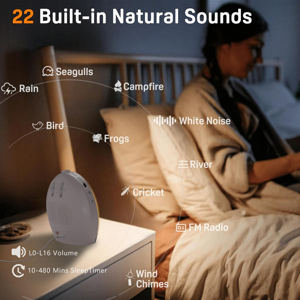Wake Up Light Sunrise Alarm Clock for Kids, Bluetooth Speaker Sound Machine with 22 Natural Sounds, Dual Alarms, FM