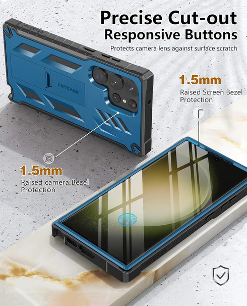 FNTCASE Samsung Galaxy S23 Ultra Case: Rugged Shockproof TPU, Military Grade Drop Protection, Kickstand, Blue.