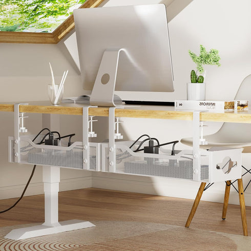 Under Desk Cable Management Tray 2 Pack, No Drill Cable Management Under Desk, Desk Cable Organizer with Clamp for