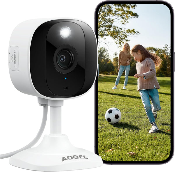 AOQEE 2K Cameras for Home Security-Outdoor/Indoor Camera for Dog/Cat/Pet/Nanny/Baby/Elderly, Color Night Vision, White