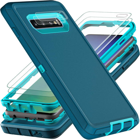 Military Grade 3 in 1 Heavy Duty Case for Samsung Galaxy S10 Plus, with 2Pcs Self Healing Flexible TPU Screen Protector
