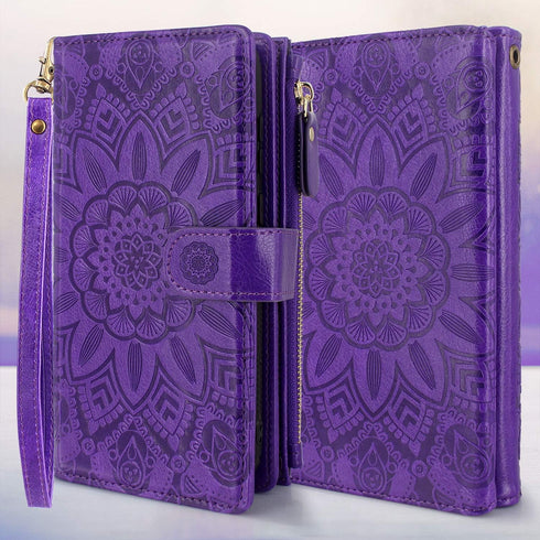 Harryshell Detachable Magnetic Zipper Wallet Case for Samsung Galaxy A32 5G, Purple Flower