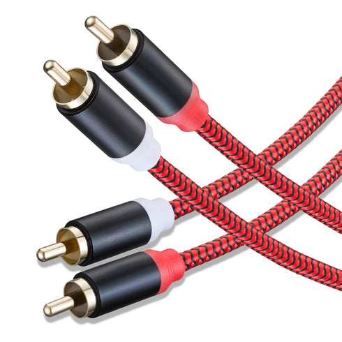 RCA Cable 50Ft, 2RCA Male to 2-RCA Male Audio Stereo Subwoofer Cable, Nylon-Braided Auxiliary Audio Cord for Home