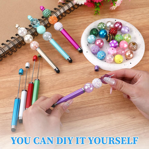Heeshbou 30 2-In-1 1.0mm Pcs Beadable Pens Bulk Beadable Stylus Pen for Touchscreen Plastic Bead Pens Kit Handwriting