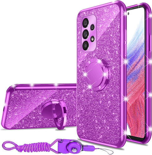 nancheng Luxury Cute Soft TPU Glitter Phone Case for Samsung A53 5G, with Ring Kickstand, Shockproof Protective Case