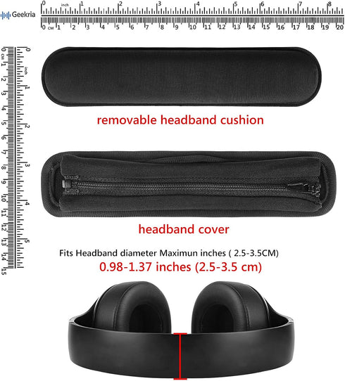 Geekria Medium Cooling-Gel Headband Cover + Pad Set Protector for Razer, JBL, Plantronics, Sennheiser, Logitech