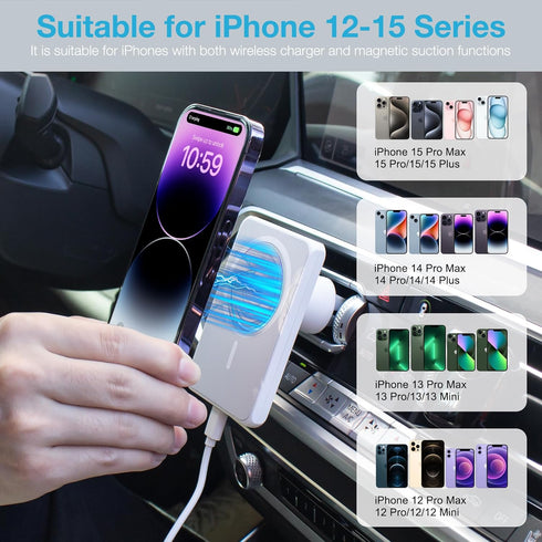 Magnetic Wireless Car Charger, 7.5W Fast Charging Mount for iPhones, Wireless Charger & Magnetic Car Dashboard Phone