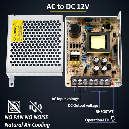 MEISHILE 12V 10A 120W DC Switching Power Supply Adapter, 110V AC to DC, Industrial Transformer Converter