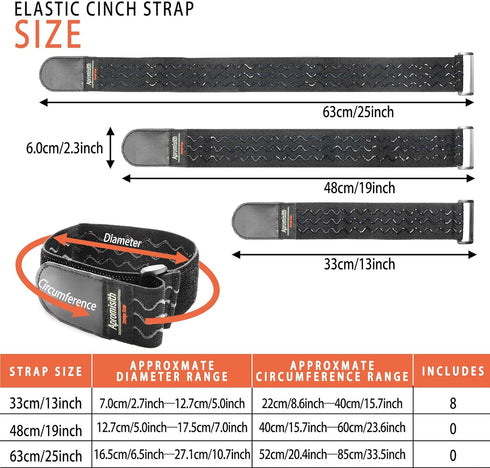 Elastic Hook and Loop Fastening Cable Strap, 12" (8 Pack) Silicone Anti-Slip Straps for Cord, Cable, Hose Organization