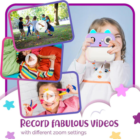 Instant Print Camera for Kids - 1080P HD, 48MP, Bluetooth, Free App, Gift for Boys and Girls, Purple Camera