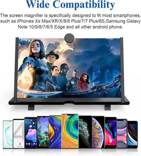 18" Screen Magnifier, 3D HD Mobile Phone Magnifying Projector Screen for Movies, Videos, Gaming