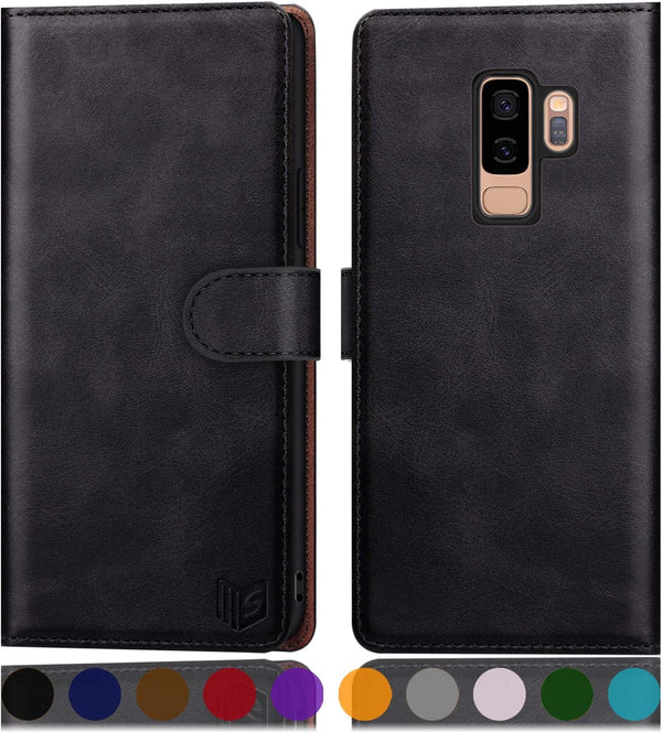 SUANPOT Leather Wallet Case for Samsung Galaxy S9+ / S9 Plus 6.2 with RFID Blocking Credit Card Holder, Black