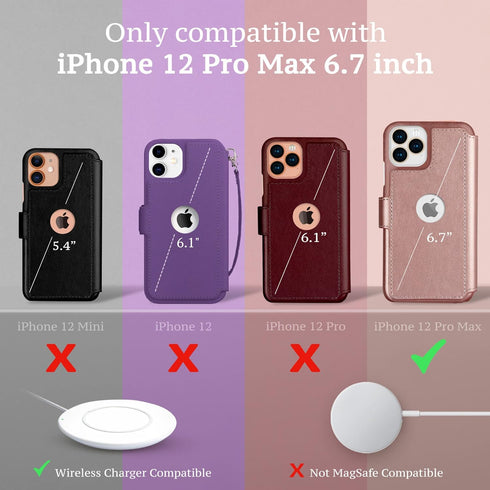 LUPA Legacy Compatible iPhone 12 Pro Max Wallet Case, Flip Case with Card Holder, Faux Leather, Smoky Cedar
