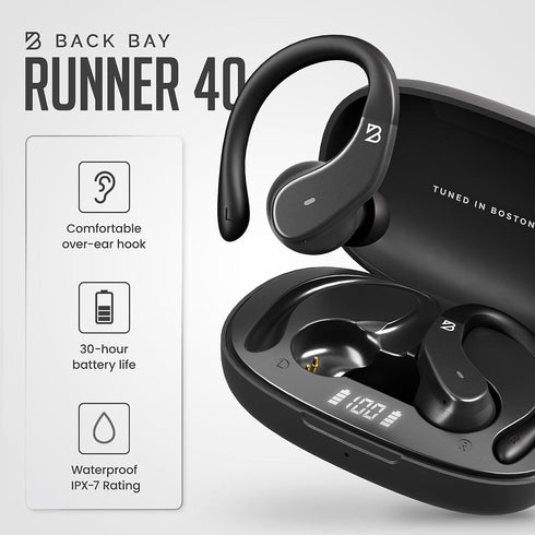 Runner 40 Secure-Fit Wireless Earbuds for Small Ears, Bluetooth Earbuds for Running, Deep Bass Wrap Around Earbuds with
