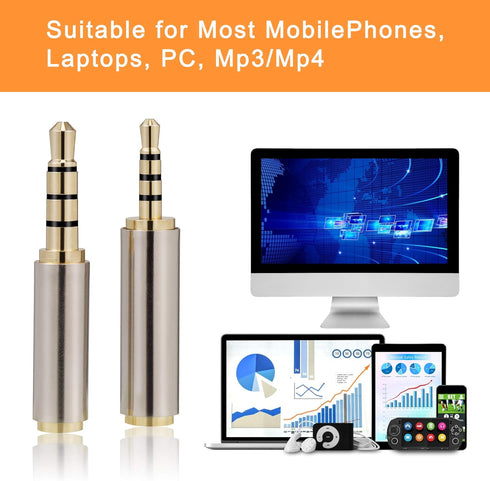 2.5mm to 3.5mm Adapter and 3.5mm to 2.5mm Adapter, Gold Plated Jack Stereo Connector for Smartphones