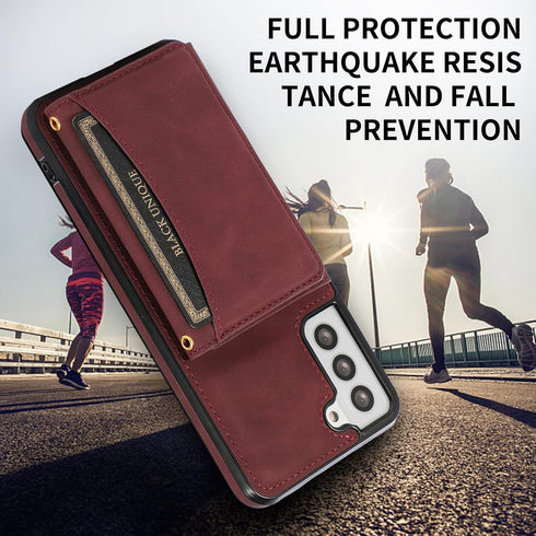 Asuwish Phone Case for Samsung Galaxy S21 5G 6.2 inch Wine Red Wallet Cover with Tempered Glass Protector & PU Leather