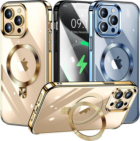 MagSafe Compatible CD Ring for iPhone 13 Pro Max - Slim Clear Case with Electroplated Bumper, Non-Yellowing Design.