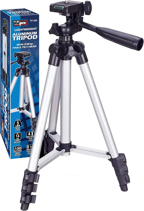 VidPro TT-50L 50 Inch Lightweight Aluminum Tripod with 3 Way Pan & Tilt