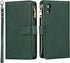 Jaorty Wallet Case for iPhone XR, 9 Card Slots, Wrist Strap, Zipper Cash Pocket, Shockproof Slim Case (Dark Green)