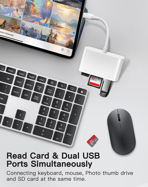 USB C SD Card Reader: For Mac/MacBook/iPad/iPhone 15 Pro WNXSLOAD with Dual Card Slots & USB Ports, 4 in 1 Memory Card