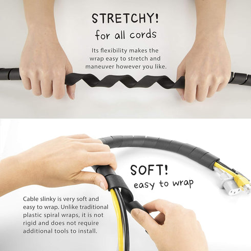 10-ft Cable Slinky, Soft and Flexible Rubber Spiral Cord Wrap, Black (2-ft x 5 pcs)