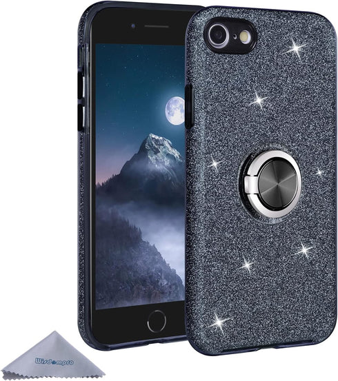 Wisdompro Case for iPhone SE 2022/2020, Cute Glitter Bling Sparkly Case with Ring Stand