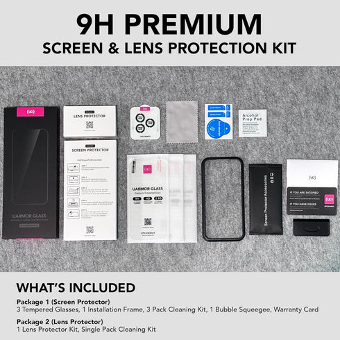 UARMOR Glass HD Clear Screen & Camera Lens Protector for iPhone 15 Pro Max, 9H Tempered Glass with Easy Installation