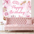 Bcuuipo 7x5ft Spa Party Happy Birthday Backdrop Pink Beauty Makeup Slumber Pajama Sleepover Background for Girls