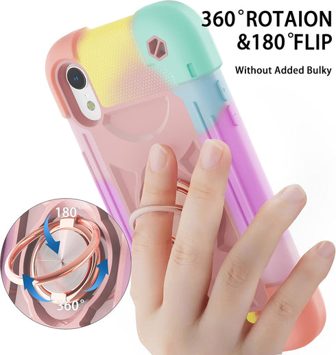 iPhone XR Case 6.1 Inch with Ring Stand, 2 Pack Glass Screen Protector, Heavy-Duty Shockproof Rugged Military Grade