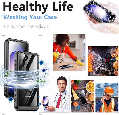 Temdan Samsung Galaxy S23 Case, Waterproof with Built-in Lens & Screen Protector, Full Body Shockproof, Black/Clear