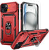 Goton iPhone 15 Plus Case - Heavy Duty Shockproof Bumper with Screen Protector & Slide Camera Cover, Red