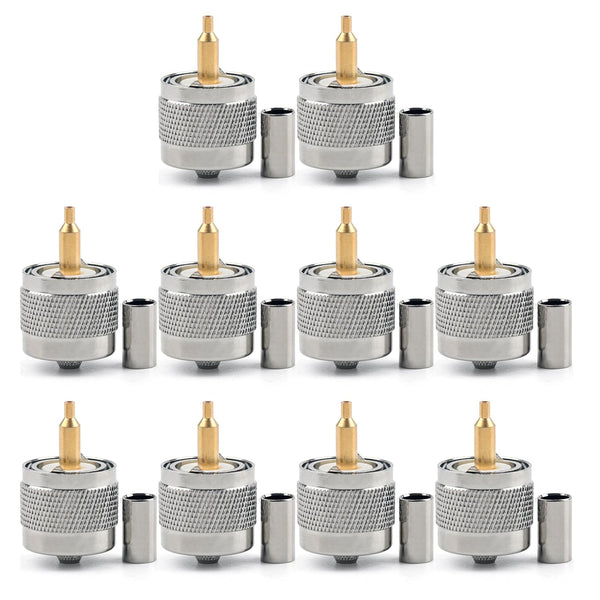 Areyourshop 10Pcs Connector UHF Male PL259 Plug Crimp for RG58 RG142 LMR195 Cable Straight