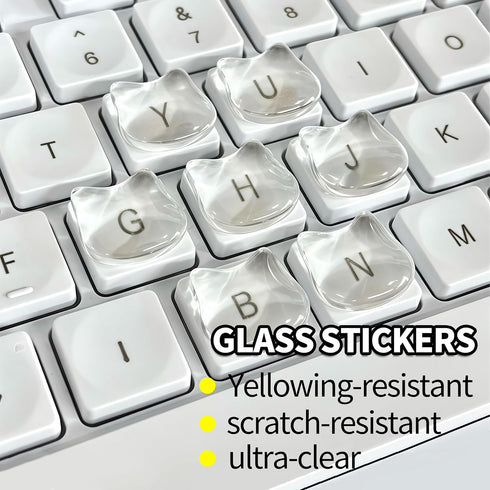 80 Transparent Glass Long Nail Keyboard Caps Raised Cat Head Keyboard Stickers, Nail-Safe Typing Bubbles, Clear