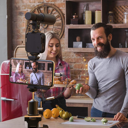 DigiPower Follow ME #GoViral Vlogging Kit for Cameras & Phones, with Microphone, 36 LED Light, Smartphone Grip,