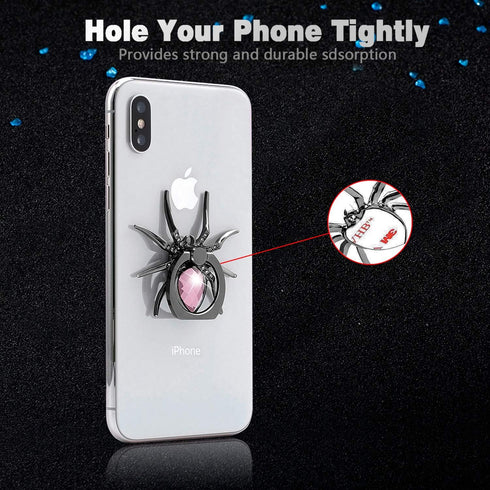 Allengel Spider Phone Ring Holder Stand, Animal Bling Finger Ring Grip, Diamond Kickstand for Smartphone - Pink