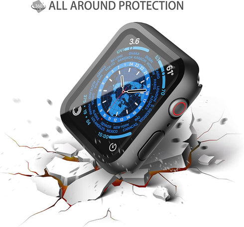 Misxi 2 Pack PC Case with Tempered Glass Screen Protector, Ultra-Thin Scratch Resistant Cover for Apple Watch Series 9,