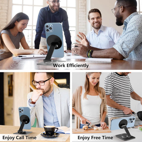 Magnetic Phone Stand Compatible with MagSafe, Foldable Desk Stand with 360° Rotation Base for iPhone