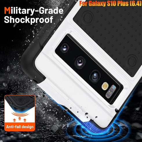 Heavy Duty Case for Samsung Galaxy S10 Plus/S10+ 6.4 Inch, Non-Slip Grip Bumper with 12ft Drop Protection - Black/White