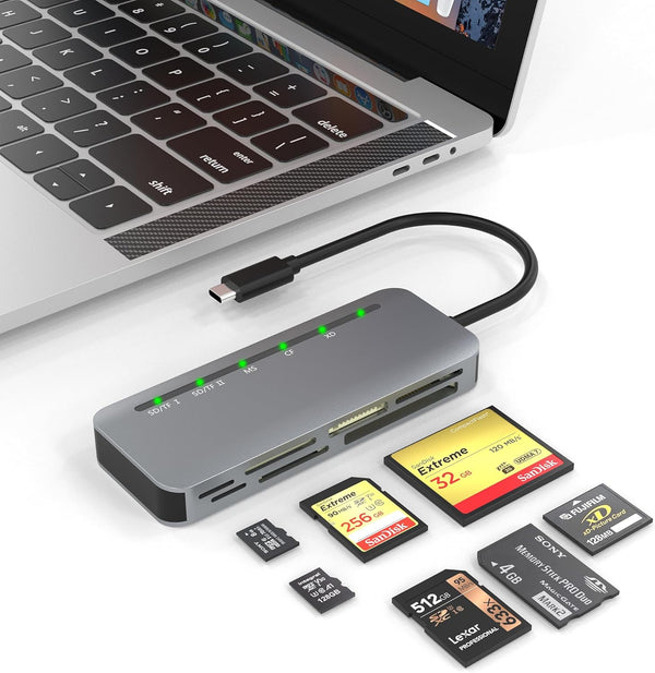 7-in-1 USB C Multi Card Reader, Aluminum SD/Micro SD/CF/MS/XD, 5Gbps High Speed for 5 Cards Simultaneously