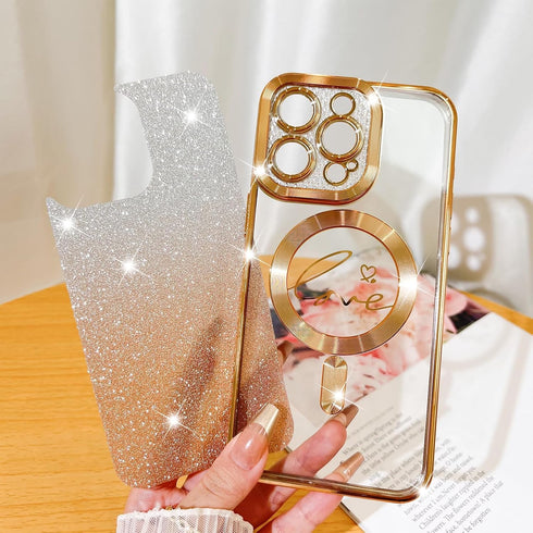 Fiyart Love Heart Plating Clear Case for iPhone 15 Pro, Compatible with MagSafe, Gold
